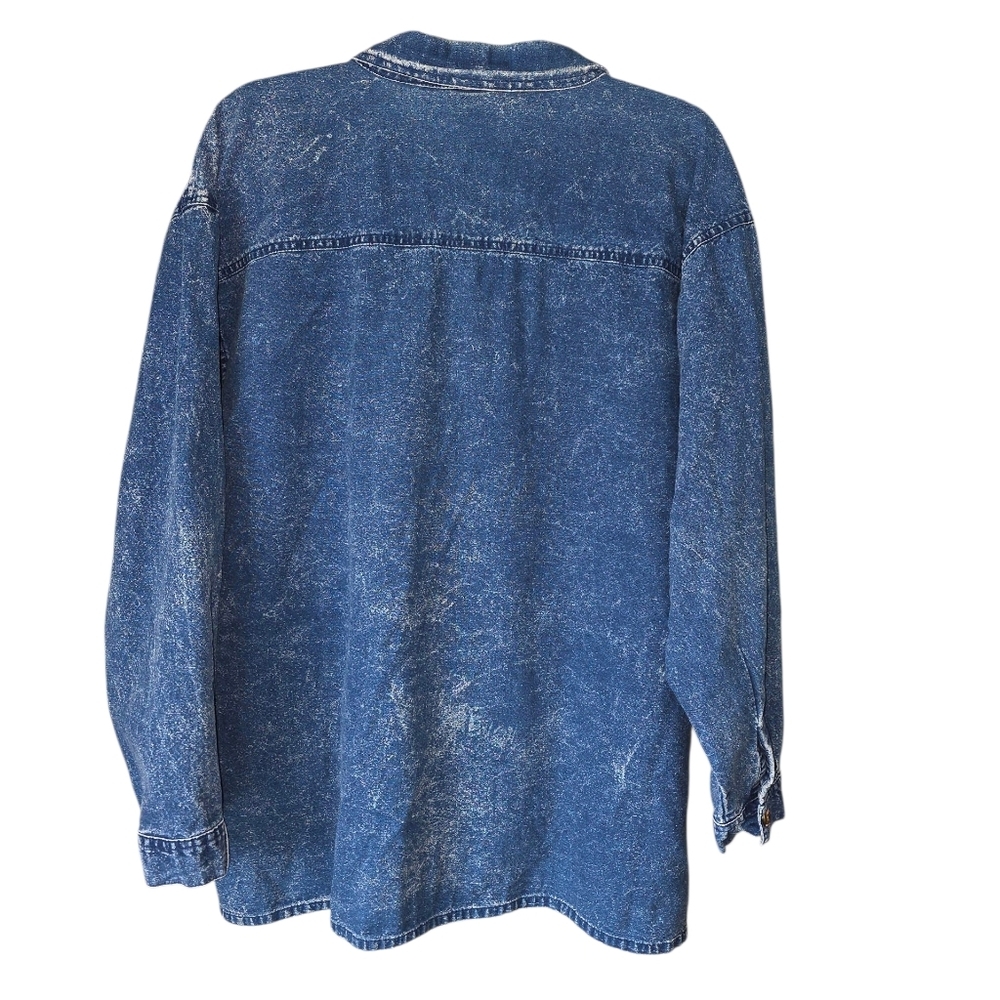 Vintage Club Z Denim Jean Shirt Jacket Embellished Gold Hearts Beaded Oversized - Picture 2 of 3